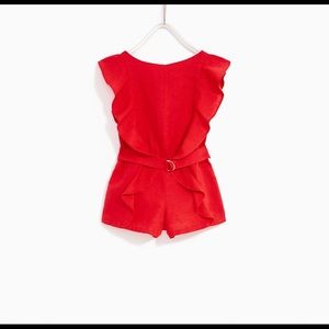 Zara Girls Sz 9/10 Red Romper with front ruffle